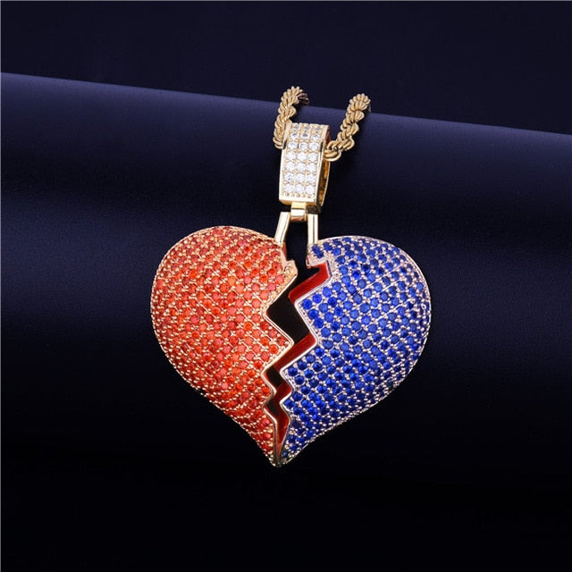 Red & Blue Broken Heart Necklace - Craneur Ice